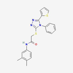 molecular formula C22H20N4OS2 B2674706 N-(3,4-dimethylphenyl)-2-[(4-phenyl-5-thiophen-2-yl-1,2,4-triazol-3-yl)sulfanyl]acetamide CAS No. 473824-11-2