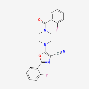 molecular formula C21H16F2N4O2 B2674736 5-(4-(2-Fluorobenzoyl)piperazin-1-yl)-2-(2-fluorophenyl)oxazole-4-carbonitrile CAS No. 903852-60-8