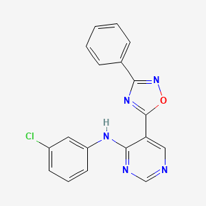 molecular formula C18H12ClN5O B2674756 N-(3-chlorophenyl)-5-(3-phenyl-1,2,4-oxadiazol-5-yl)pyrimidin-4-amine CAS No. 2034510-61-5