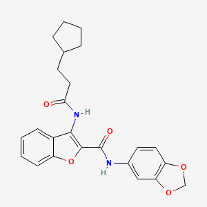 molecular formula C24H24N2O5 B2674825 N-(2H-1,3-benzodioxol-5-yl)-3-(3-cyclopentylpropanamido)-1-benzofuran-2-carboxamide CAS No. 888458-16-0