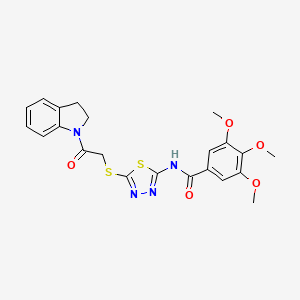 molecular formula C22H22N4O5S2 B2674850 N-(5-((2-(indolin-1-yl)-2-oxoethyl)thio)-1,3,4-thiadiazol-2-yl)-3,4,5-trimethoxybenzamide CAS No. 392300-98-0