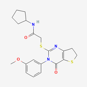 molecular formula C20H23N3O3S2 B2674860 N-cyclopentyl-2-{[3-(3-methoxyphenyl)-4-oxo-3H,4H,6H,7H-thieno[3,2-d]pyrimidin-2-yl]sulfanyl}acetamide CAS No. 877655-45-3