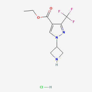 molecular formula C10H13ClF3N3O2 B2674869 Ethyl 1-(azetidin-3-yl)-3-(trifluoromethyl)pyrazole-4-carboxylate;hydrochloride CAS No. 2402829-25-6
