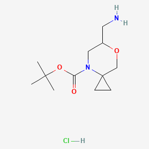 molecular formula C12H23ClN2O3 B2674903 tert-butyl6-(aminomethyl)-7-oxa-4-azaspiro[2.5]octane-4-carboxylatehydrochloride CAS No. 2413876-30-7