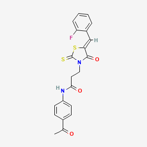 molecular formula C21H17FN2O3S2 B2674912 N-(4-acetylphenyl)-3-[(5Z)-5-[(2-fluorophenyl)methylidene]-4-oxo-2-sulfanylidene-1,3-thiazolidin-3-yl]propanamide CAS No. 477488-22-5