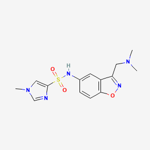 molecular formula C14H17N5O3S B2674941 N-{3-[(dimethylamino)methyl]-1,2-benzoxazol-5-yl}-1-methyl-1H-imidazole-4-sulfonamide CAS No. 2380034-88-6