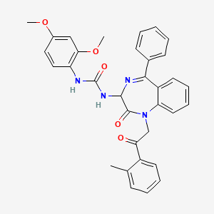 molecular formula C33H30N4O5 B2674979 N-(2,5-diaza-2-(2-(2-methylphenyl)-2-oxoethyl)-3-oxo-6-phenylbicyclo[5.4.0]undeca-1(7),5,8,10-tetraen-4-yl)((2,5-dimethoxyphenyl)amino)formamide CAS No. 1796920-34-7