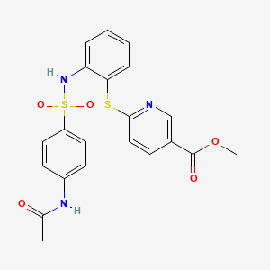 molecular formula C21H19N3O5S2 B2674980 Methyl 6-{[2-({[4-(acetylamino)phenyl]sulfonyl}amino)phenyl]sulfanyl}nicotinate CAS No. 478033-25-9