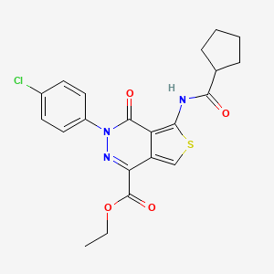 molecular formula C21H20ClN3O4S B2675030 ethyl 3-(4-chlorophenyl)-5-cyclopentaneamido-4-oxo-3H,4H-thieno[3,4-d]pyridazine-1-carboxylate CAS No. 851950-08-8
