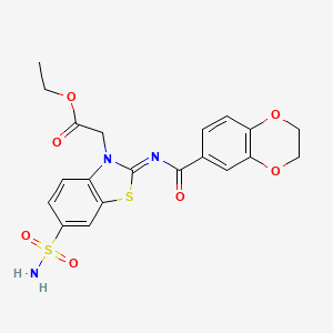 (Z)-ethyl 2-(2-((2,3-dihydrobenzo[b][1,4]dioxine-6-carbonyl)imino)-6-sulfamoylbenzo[d]thiazol-3(2H)-yl)acetate
