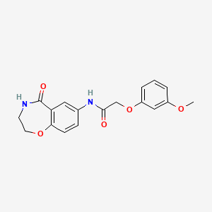 molecular formula C18H18N2O5 B2675043 2-(3-methoxyphenoxy)-N-(5-oxo-2,3,4,5-tetrahydro-1,4-benzoxazepin-7-yl)acetamide CAS No. 921890-90-6