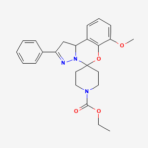 molecular formula C24H27N3O4 B2675068 ethyl 10'-methoxy-4'-phenyl-8'-oxa-5',6'-diazaspiro[piperidine-4,7'-tricyclo[7.4.0.0^{2,6}]tridecane]-1'(9'),4',10',12'-tetraene-1-carboxylate CAS No. 899972-30-6