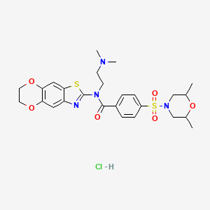 molecular formula C26H33ClN4O6S2 B2675083 N-(6,7-dihydro-[1,4]dioxino[2,3-f][1,3]benzothiazol-2-yl)-N-[2-(dimethylamino)ethyl]-4-(2,6-dimethylmorpholin-4-yl)sulfonylbenzamide;hydrochloride CAS No. 1321955-95-6