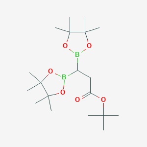 molecular formula C19H36B2O6 B2675086 Tert-butyl 3,3-bis(4,4,5,5-tetramethyl-1,3,2-dioxaborolan-2-yl)propanoate CAS No. 1812184-92-1