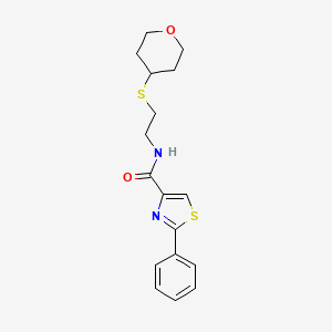 molecular formula C17H20N2O2S2 B2675097 N-[2-(oxan-4-ylsulfanyl)ethyl]-2-phenyl-1,3-thiazole-4-carboxamide CAS No. 2034305-45-6