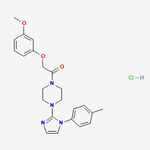 molecular formula C23H27ClN4O3 B2675129 2-(3-methoxyphenoxy)-1-(4-(1-(p-tolyl)-1H-imidazol-2-yl)piperazin-1-yl)ethanone hydrochloride CAS No. 1189464-71-8