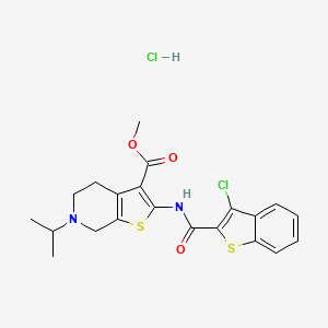 molecular formula C21H22Cl2N2O3S2 B2675134 Methyl 2-(3-chlorobenzo[b]thiophene-2-carboxamido)-6-isopropyl-4,5,6,7-tetrahydrothieno[2,3-c]pyridine-3-carboxylate hydrochloride CAS No. 1216817-19-4