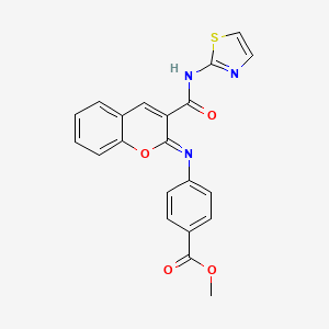 molecular formula C21H15N3O4S B2675156 methyl 4-{[(2Z)-3-(1,3-thiazol-2-ylcarbamoyl)-2H-chromen-2-ylidene]amino}benzoate CAS No. 1327178-85-7