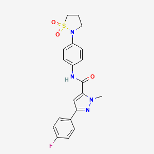 molecular formula C20H19FN4O3S B2675164 N-(4-(1,1-dioxidoisothiazolidin-2-yl)phenyl)-3-(4-fluorophenyl)-1-methyl-1H-pyrazole-5-carboxamide CAS No. 1396626-79-1