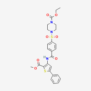 molecular formula C26H27N3O7S2 B2675232 ethyl 4-(4-{[2-(methoxycarbonyl)-5-phenylthiophen-3-yl]carbamoyl}benzenesulfonyl)piperazine-1-carboxylate CAS No. 398999-50-3
