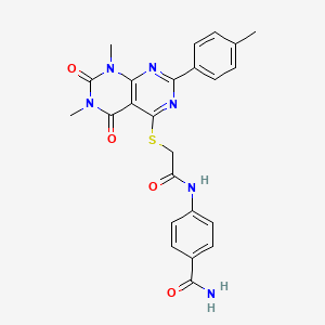 4-(2-((6,8-Dimethyl-5,7-dioxo-2-(p-tolyl)-5,6,7,8-tetrahydropyrimido[4,5-d]pyrimidin-4-yl)thio)acetamido)benzamide