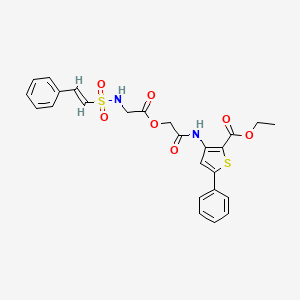 molecular formula C25H24N2O7S2 B2675266 ethyl 5-phenyl-3-[[2-[2-[[(E)-2-phenylethenyl]sulfonylamino]acetyl]oxyacetyl]amino]thiophene-2-carboxylate CAS No. 736951-80-7