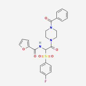 molecular formula C24H22FN3O6S B2675283 N-[2-(4-Benzoylpiperazin-1-YL)-1-(4-fluorobenzenesulfonyl)-2-oxoethyl]furan-2-carboxamide CAS No. 1043008-77-0