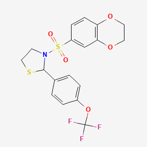 3-((2,3-Dihydrobenzo[b][1,4]dioxin-6-yl)sulfonyl)-2-(4-(trifluoromethoxy)phenyl)thiazolidine