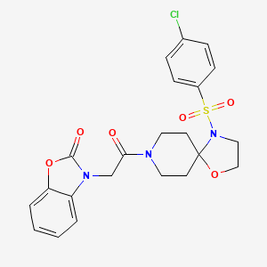 molecular formula C22H22ClN3O6S B2675318 3-(2-(4-((4-chlorophenyl)sulfonyl)-1-oxa-4,8-diazaspiro[4.5]decan-8-yl)-2-oxoethyl)benzo[d]oxazol-2(3H)-one CAS No. 1208858-61-0