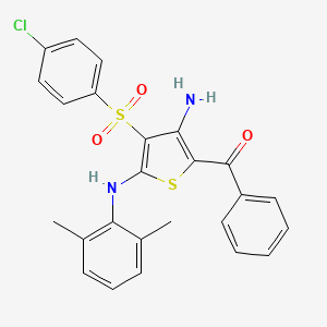 molecular formula C25H21ClN2O3S2 B2675344 [3-Amino-4-(4-chlorophenyl)sulfonyl-5-(2,6-dimethylanilino)thiophen-2-yl]-phenylmethanone CAS No. 866865-86-3
