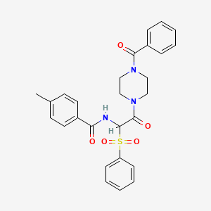 molecular formula C27H27N3O5S B2675359 N-(2-(4-benzoylpiperazin-1-yl)-2-oxo-1-(phenylsulfonyl)ethyl)-4-methylbenzamide CAS No. 1032172-02-3
