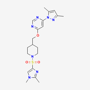 molecular formula C20H27N7O3S B2675379 4-[[1-(1,2-Dimethylimidazol-4-yl)sulfonylpiperidin-4-yl]methoxy]-6-(3,5-dimethylpyrazol-1-yl)pyrimidine CAS No. 2380183-83-3