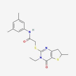 molecular formula C19H23N3O2S2 B2675403 N-(3,5-dimethylphenyl)-2-[(3-ethyl-6-methyl-4-oxo-6,7-dihydrothieno[3,2-d]pyrimidin-2-yl)sulfanyl]acetamide CAS No. 851409-42-2