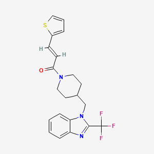 molecular formula C21H20F3N3OS B2675412 (E)-3-(thiophen-2-yl)-1-(4-((2-(trifluoromethyl)-1H-benzo[d]imidazol-1-yl)methyl)piperidin-1-yl)prop-2-en-1-one CAS No. 1212789-54-2