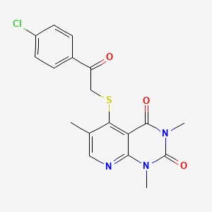molecular formula C18H16ClN3O3S B2675414 5-((2-(4-chlorophenyl)-2-oxoethyl)thio)-1,3,6-trimethylpyrido[2,3-d]pyrimidine-2,4(1H,3H)-dione CAS No. 923068-73-9