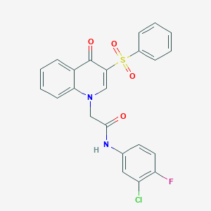 molecular formula C23H16ClFN2O4S B2675419 2-[3-(benzenesulfonyl)-4-oxo-1,4-dihydroquinolin-1-yl]-N-(3-chloro-4-fluorophenyl)acetamide CAS No. 866865-99-8