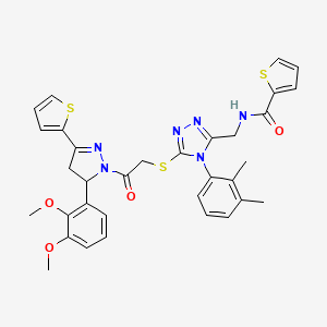 molecular formula C33H32N6O4S3 B2675425 N-((5-((2-(5-(2,3-dimethoxyphenyl)-3-(thiophen-2-yl)-4,5-dihydro-1H-pyrazol-1-yl)-2-oxoethyl)thio)-4-(2,3-dimethylphenyl)-4H-1,2,4-triazol-3-yl)methyl)thiophene-2-carboxamide CAS No. 362508-47-2