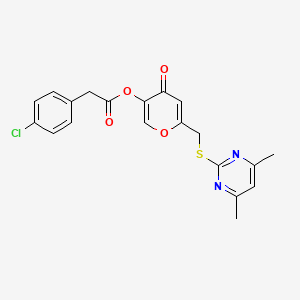 molecular formula C20H17ClN2O4S B2675439 6-{[(4,6-dimethylpyrimidin-2-yl)sulfanyl]methyl}-4-oxo-4H-pyran-3-yl 2-(4-chlorophenyl)acetate CAS No. 877637-43-9