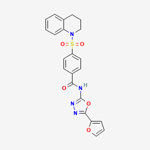 molecular formula C22H18N4O5S B2675457 4-((3,4-dihydroquinolin-1(2H)-yl)sulfonyl)-N-(5-(furan-2-yl)-1,3,4-oxadiazol-2-yl)benzamide CAS No. 851095-31-3