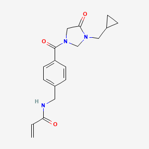molecular formula C18H21N3O3 B2675485 N-({4-[3-(cyclopropylmethyl)-4-oxoimidazolidine-1-carbonyl]phenyl}methyl)prop-2-enamide CAS No. 2201462-82-8