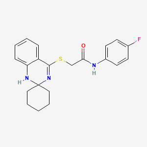 molecular formula C21H22FN3OS B2675501 N-(4-fluorophenyl)-2-{1'H-spiro[cyclohexane-1,2'-quinazoline]sulfanyl}acetamide CAS No. 893787-64-9