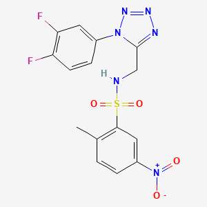 molecular formula C15H12F2N6O4S B2675515 N-((1-(3,4-difluorophenyl)-1H-tetrazol-5-yl)methyl)-2-methyl-5-nitrobenzenesulfonamide CAS No. 920468-23-1