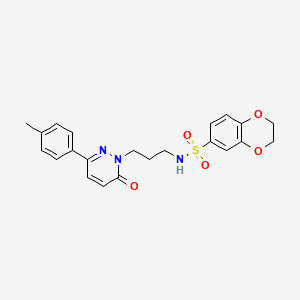 molecular formula C22H23N3O5S B2675546 N-(3-(6-oxo-3-(p-tolyl)pyridazin-1(6H)-yl)propyl)-2,3-dihydrobenzo[b][1,4]dioxine-6-sulfonamide CAS No. 1021120-62-6
