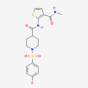 molecular formula C18H20FN3O4S2 B2675563 1-((4-fluorophenyl)sulfonyl)-N-(3-(methylcarbamoyl)thiophen-2-yl)piperidine-4-carboxamide CAS No. 923509-04-0