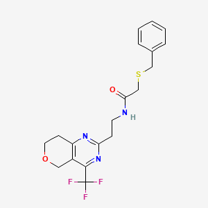 2-(benzylthio)-N-(2-(4-(trifluoromethyl)-7,8-dihydro-5H-pyrano[4,3-d]pyrimidin-2-yl)ethyl)acetamide