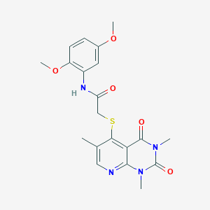 molecular formula C20H22N4O5S B2675594 N-(2,5-dimethoxyphenyl)-2-((1,3,6-trimethyl-2,4-dioxo-1,2,3,4-tetrahydropyrido[2,3-d]pyrimidin-5-yl)thio)acetamide CAS No. 900004-07-1
