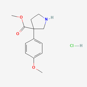 molecular formula C13H18ClNO3 B2675597 Methyl 3-(4-methoxyphenyl)pyrrolidine-3-carboxylate;hydrochloride CAS No. 2309456-69-5