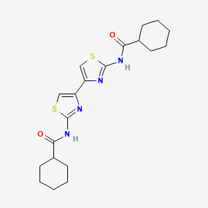 molecular formula C20H26N4O2S2 B2675599 N-[4-(2-cyclohexaneamido-1,3-thiazol-4-yl)-1,3-thiazol-2-yl]cyclohexanecarboxamide CAS No. 393838-72-7