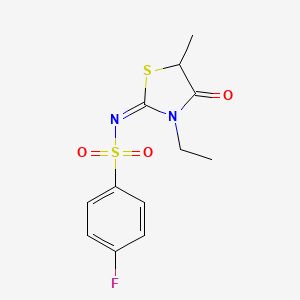 (E)-N-(3-ethyl-5-methyl-4-oxothiazolidin-2-ylidene)-4-fluorobenzenesulfonamide