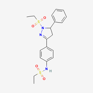 molecular formula C19H23N3O4S2 B2675652 N-(4-(1-(ethylsulfonyl)-5-phenyl-4,5-dihydro-1H-pyrazol-3-yl)phenyl)ethanesulfonamide CAS No. 851782-00-8